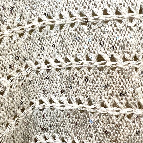 Dots  Crochet Open Knit Sweater Cream Silver Sequins Size Medium - Picture 4 of 10